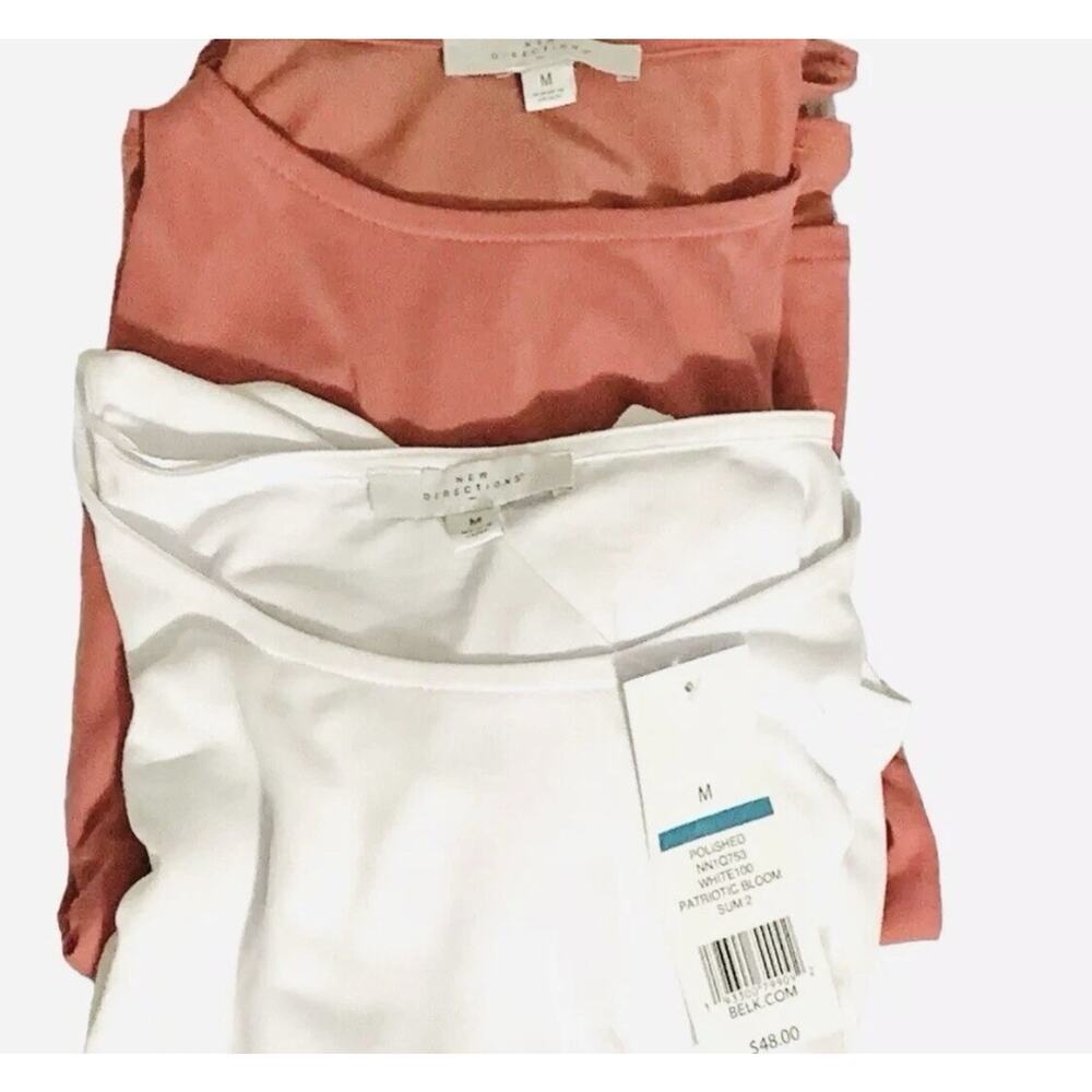 Lot of 2 New Directions Tie Front Tops Boat Neck Ruched 3/4 Sleeve Sz Medium New